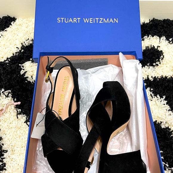 NIB Women’s Size 35 Stuart Weitzman Jerry Black Suede Sandals With Buckle Strap - Picture 14 of 15